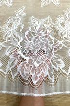 Chantilly Lace: White Scattered Peony Bouquets with Double Scalloped Peony Border, 3 Meters