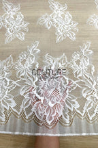 Chantilly Lace: White Scattered Peony Bouquets with Double Scalloped Peony Border, 3 Meters
