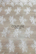 Chantilly Lace: White Scattered Peony Bouquets with Double Scalloped Peony Border, 3 Meters