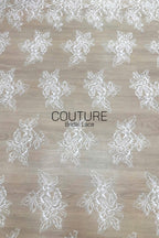 Chantilly Lace: White Scattered Peony Bouquets with Double Scalloped Peony Border, 3 Meters