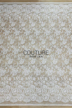 Chantilly Lace: White Allover Rose and Daisy Floral Sprays with Scalloped Floral Garland Border, 3 Meters