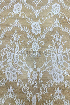 Beaded Chantilly Lace: White Ornate Floral Medallion with Scalloped Floral Edge Border, 3 Meters