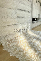Beaded Chantilly Lace: White Ornate Floral Medallion with Scalloped Floral Edge Border, 3 Meters