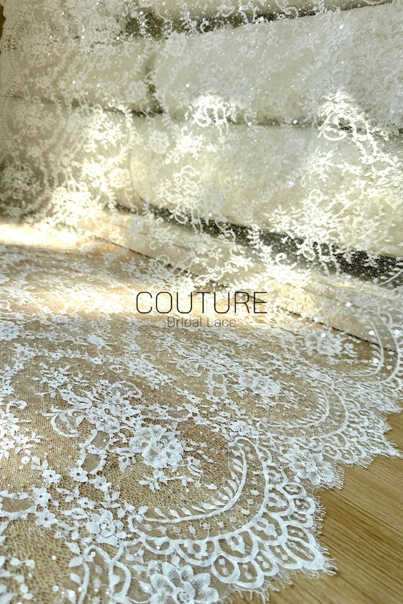 Beaded Chantilly Lace: White Ornate Floral Medallion with Scalloped Floral Edge Border, 3 Meters