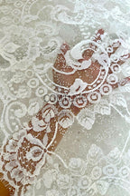 Sequins Chantilly Lace: White Elegant Symmetrical Floral Scrollwork with Scalloped Floral and Leafy Edges, 3 Meters