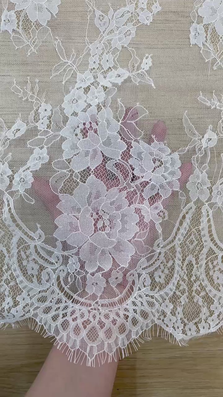 Chantilly Lace: White Cascading Floral Vine Columns with Arch Openwork Eyelash Scalloped Border, 3 Meters